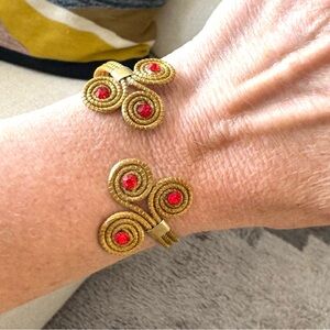 Brazil Gold and Red Spiral Wrapped Bracelet